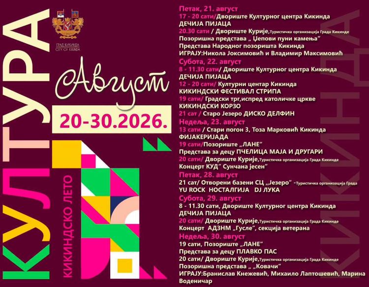 Кикинда у знаку културе и забаве: „Кикиндско лето“ доноси богат програм до краја августа